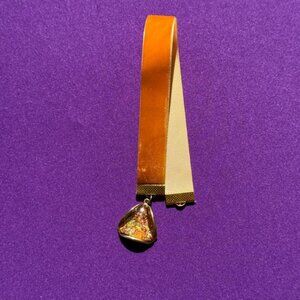 Orange Velvet Ribbon Bookmark With Pendant